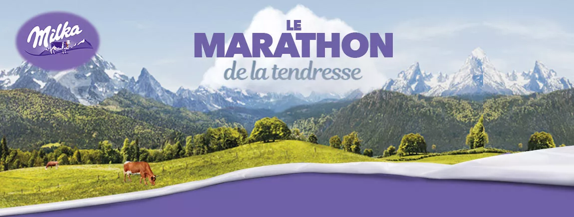Jouez avec le marathon de la tendresse Milka® Une vallée Alpine avec des vaches