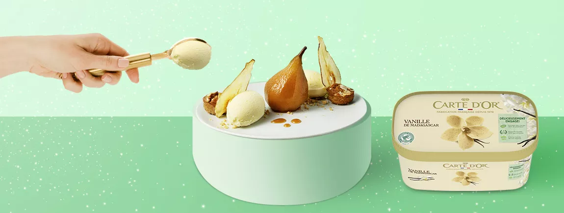 Passez de délicieuses fêtes avec Carte d’Or® Poire pochée crème glacée à la vanille Carte d’Or®