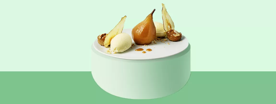 Poires pochées caramélisées & crème glacée vanille avec Carte d'Or® Poire – Caramel – Glace – Vanille – Dessert - Recette