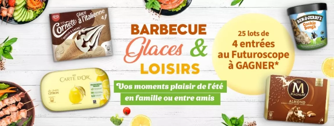 BARBECUE GLACES & LOISIRS : VOS MOMENTS PLAISIR DE L’ÉTÉ Un Barbecue accompagné de glaces Magnum, Carte d’Or, Cornetto et Ben&Jerry’s