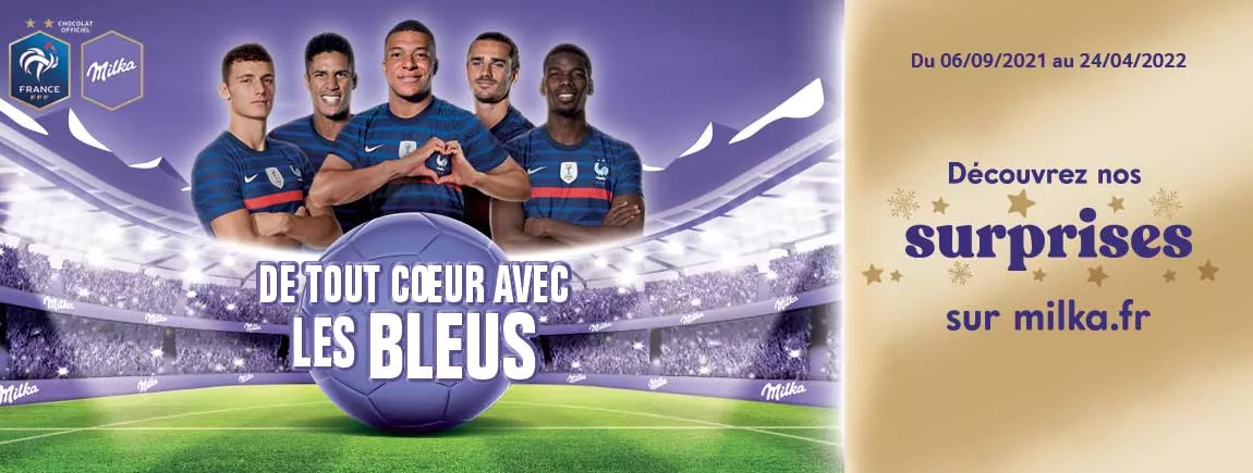 Milka et la FFF : une équipe gagnante, des cadeaux et une rencontre au sommet avec les Bleus à remporter ! Les Bleus dans un stade de foot