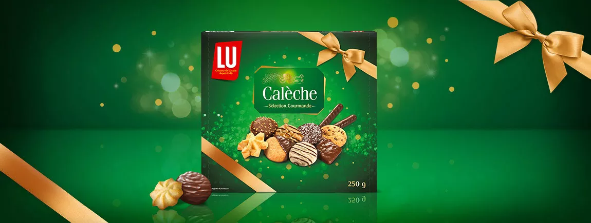 Les biscuits de Calèche de LU Le pack de Calèche de LU sur un fond vert