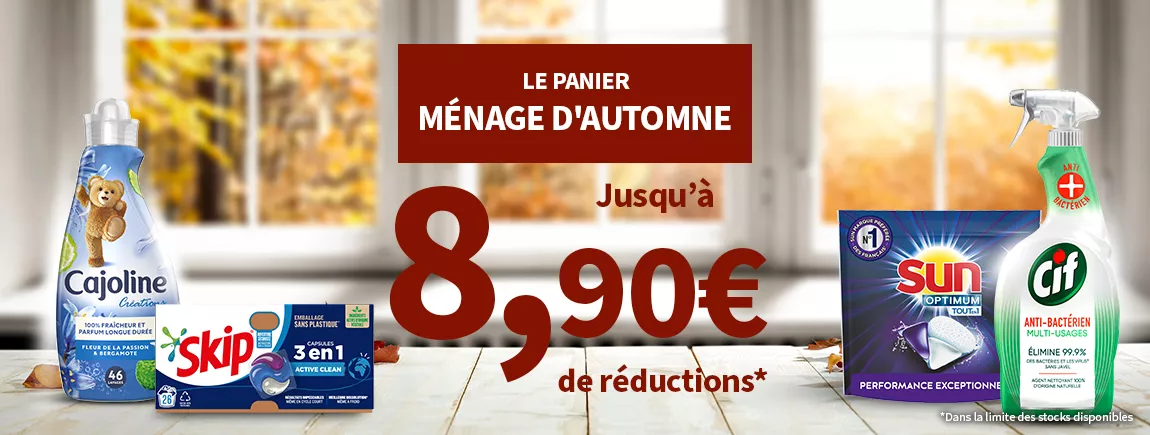 Bons de réductions pour préparer son grand ménage d’Automne Skip Cif Sun Cajoline