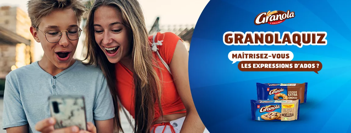 QUIZ ADOS AVEC GRANOLA® Deux adolescents smartphone biscuits Granola