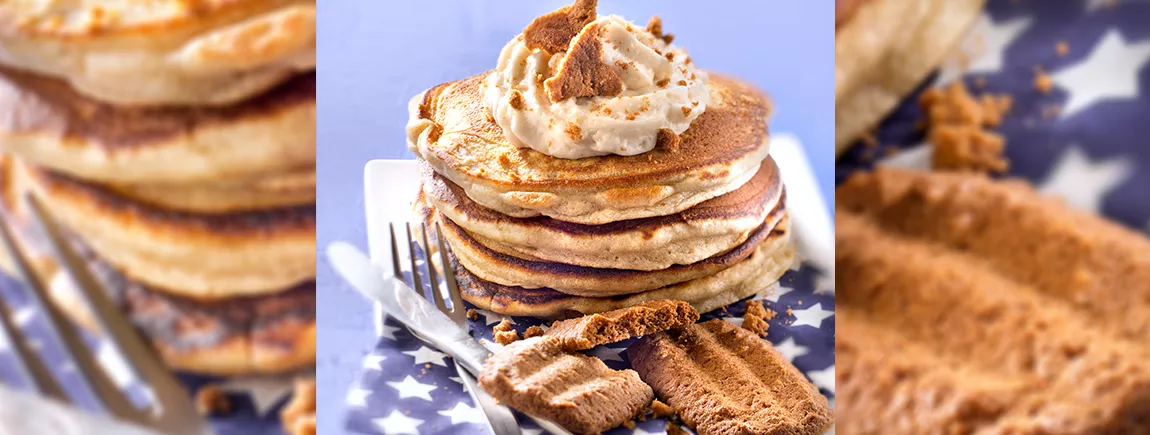 Pancakes aux Bastogne® de LU et mousse au sirop d’érable