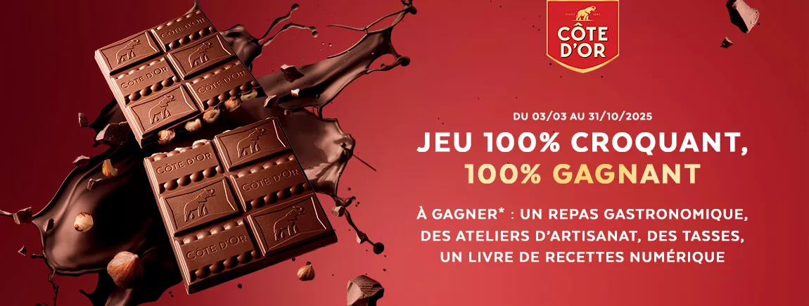 Votre gourmandise peut vous rapporter gros Une tablette de chocolat Côte d’Or et une liste des lots à gagner sur le jeu