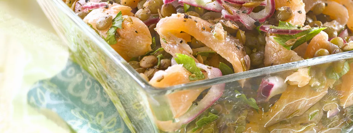 Salade de lentilles au saumon fumé