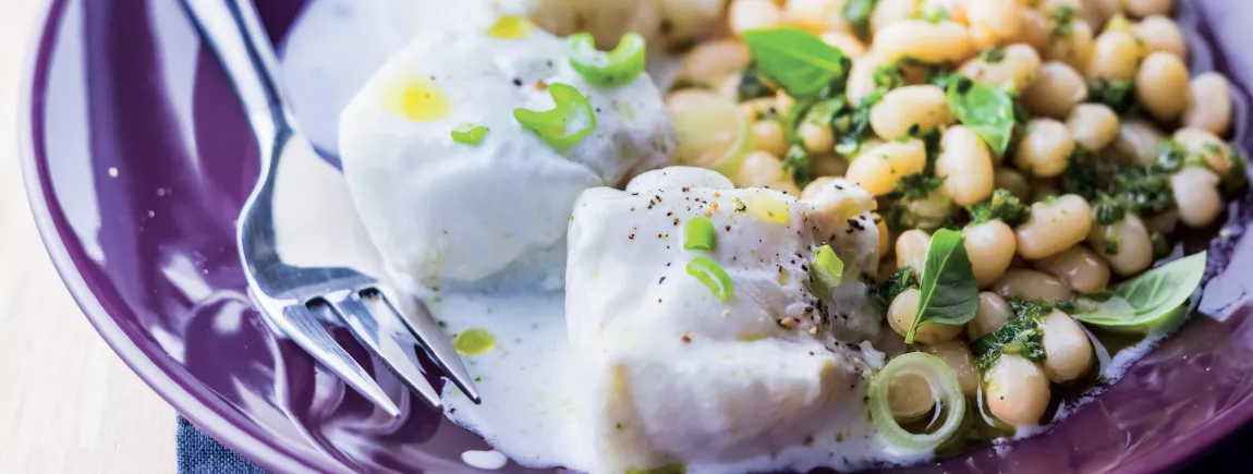 Dos de cabillaud à la citronelle, cocos au pesto Dos de cabillaud à la citronelle, cocos au pesto