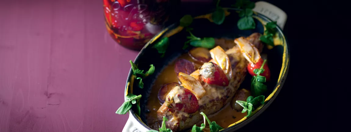Filet mignon de porcelet fraises et moutarde par Jean-François Piège Filet mignon de porcelet fraises et moutarde par Jean-François Piège