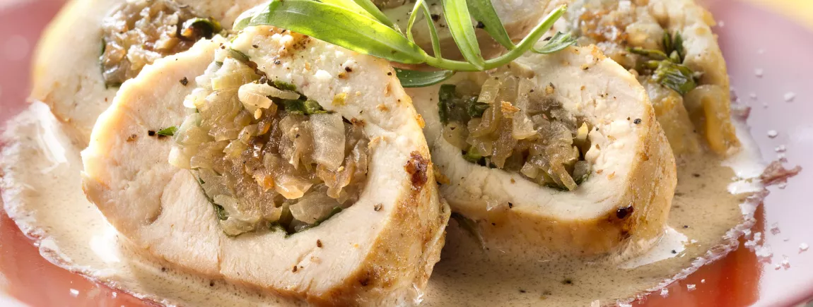 Roulés de poulet & de légumes: à partager sans modération ! Blancs de poulet farcis à la Moutarde Amora ®