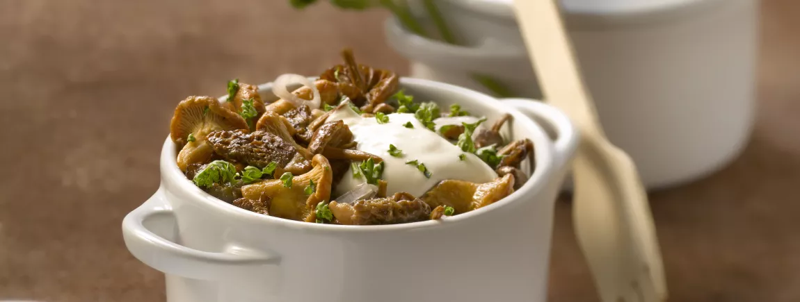 Champignons des bois aux échalotes et crème de persil Champignons des bois aux échalotes et crème de persil